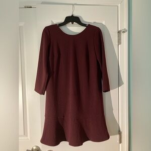 Red Ribbed A-line Dress with 3/4 Sleeves